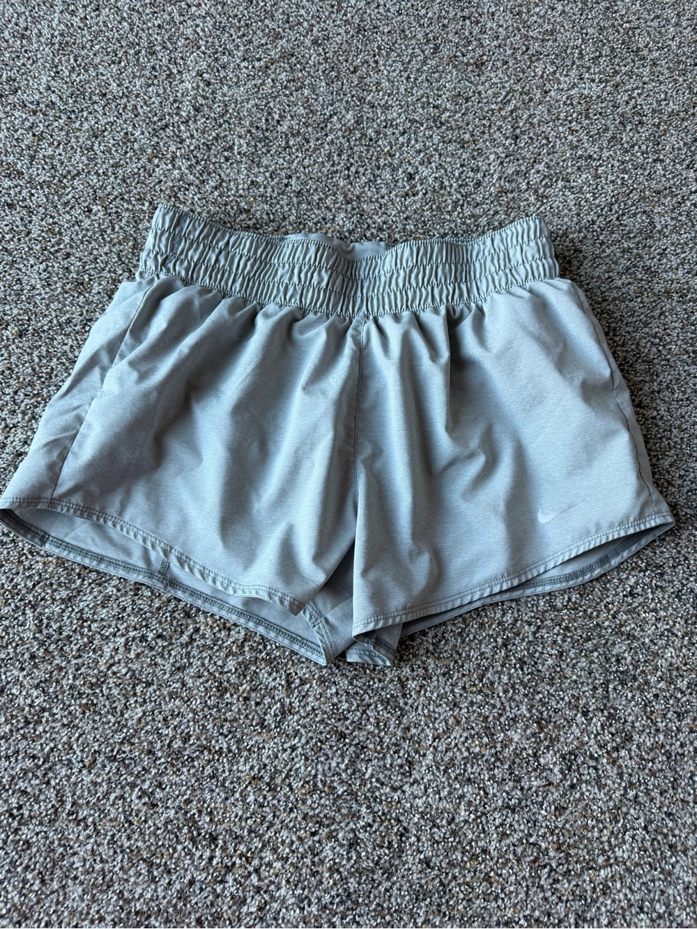 Nike Dri-FIT Womens Small Gray Smocked Waist Running Shorts Reflective Swoosh